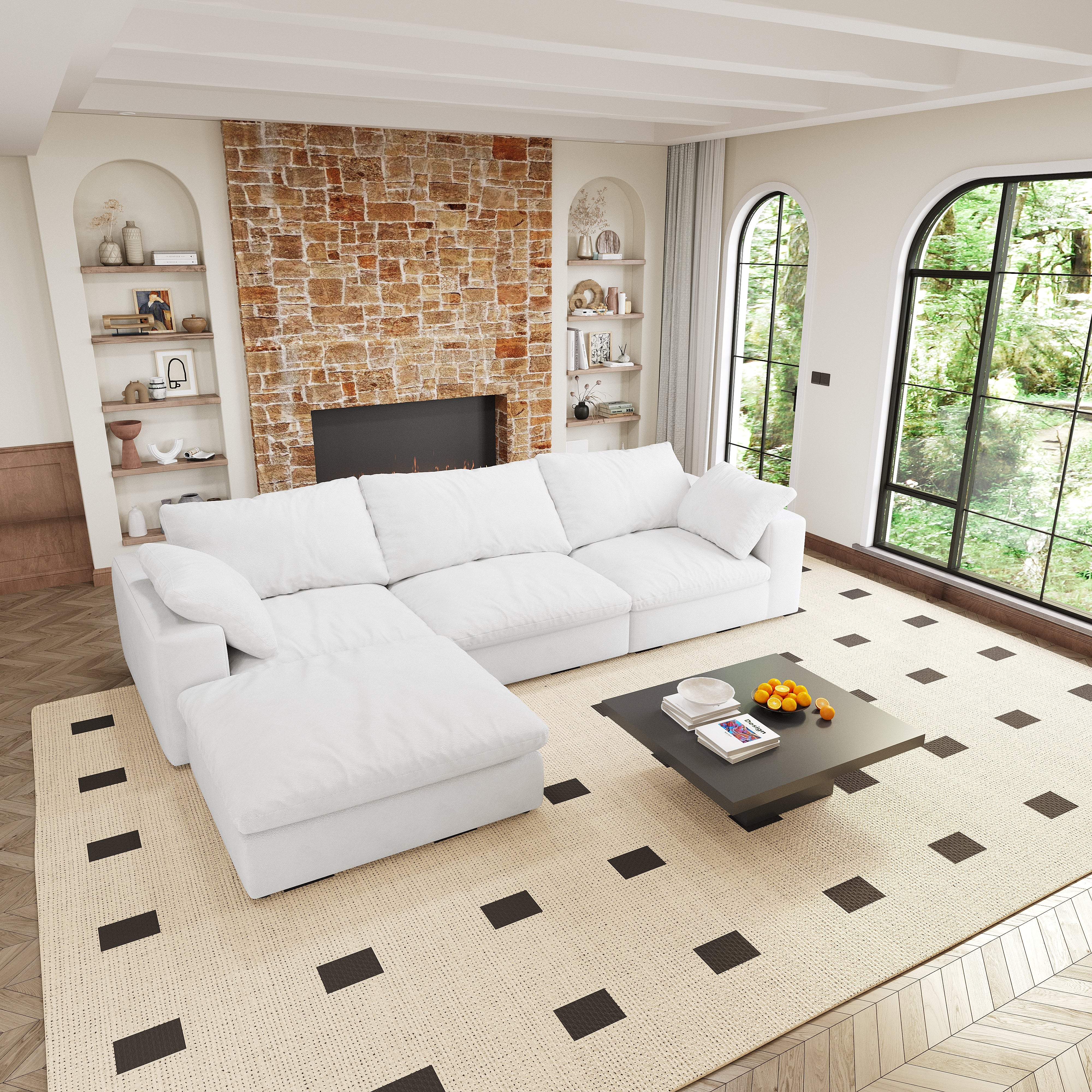 Cloud Modular Sectional Sofa with Storage Ottoman, 120.45" L-Shaped, Down-Filled, White