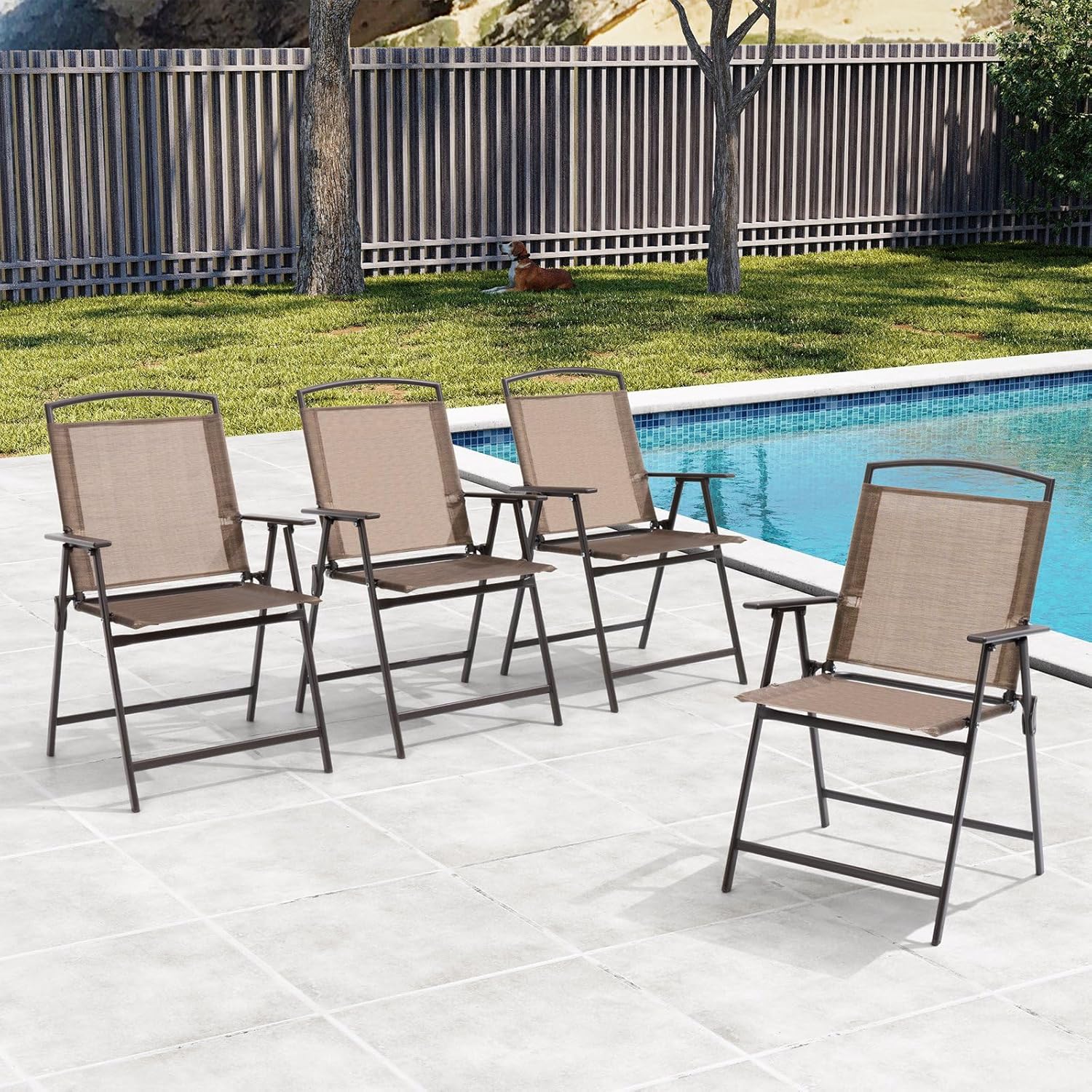 Crestlive Set of 4 Folding Patio Sling Chairs with Armrests
