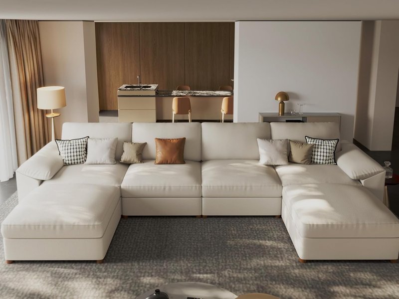 EASE MOOSE Oversized Modular Sectional Sofa, Faux Leather, Beige