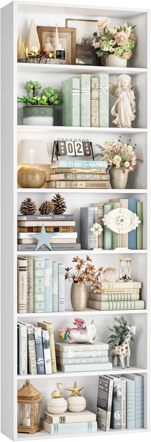 FACBOTALL 82" 7-Tier Open Bookshelf, Freestanding, White