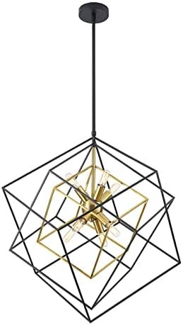 GZBtech 8-Light Black + Brass Geometric Chandelier, 72" Adjustable