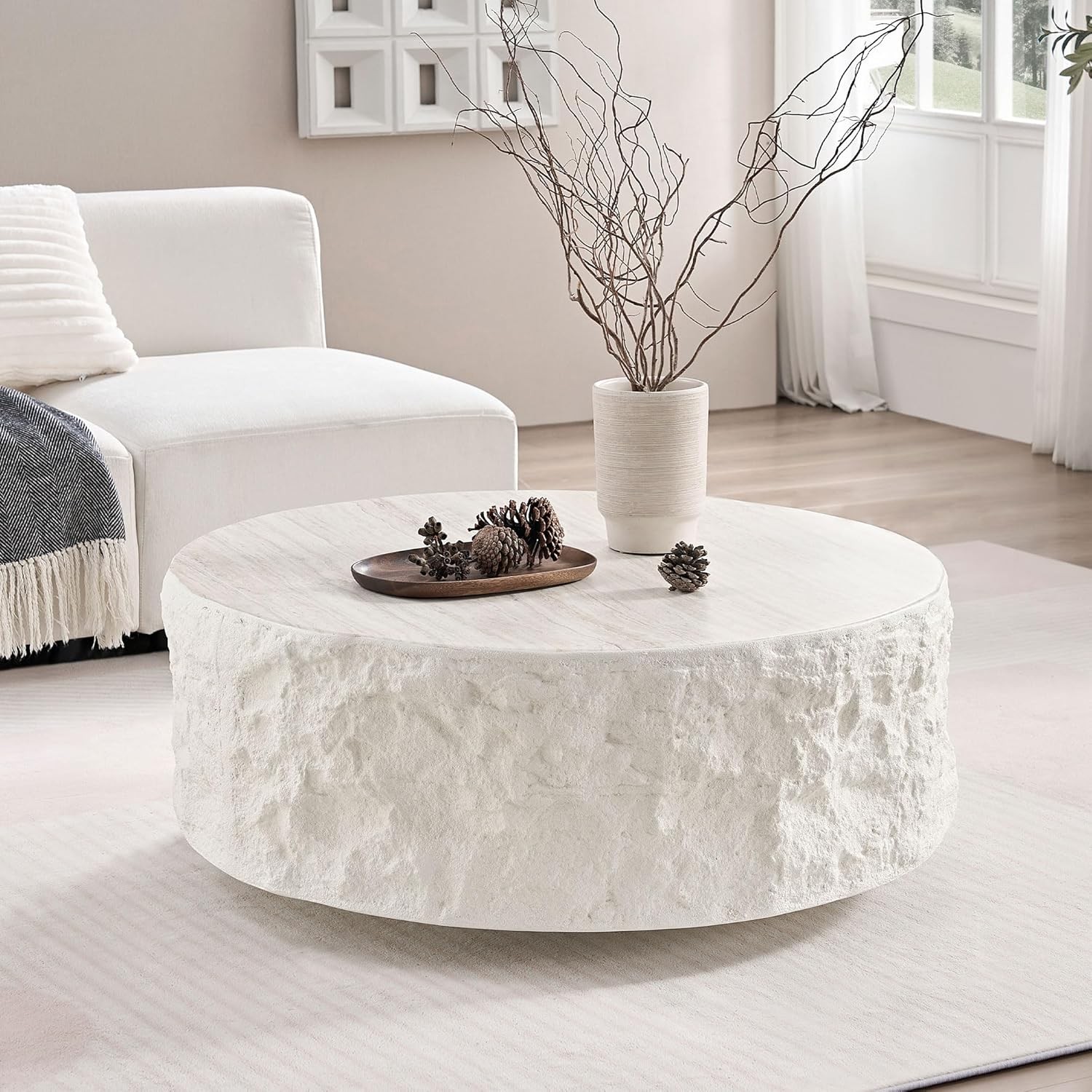 HanStrong Fiberglass Stone-Look Coffee Table