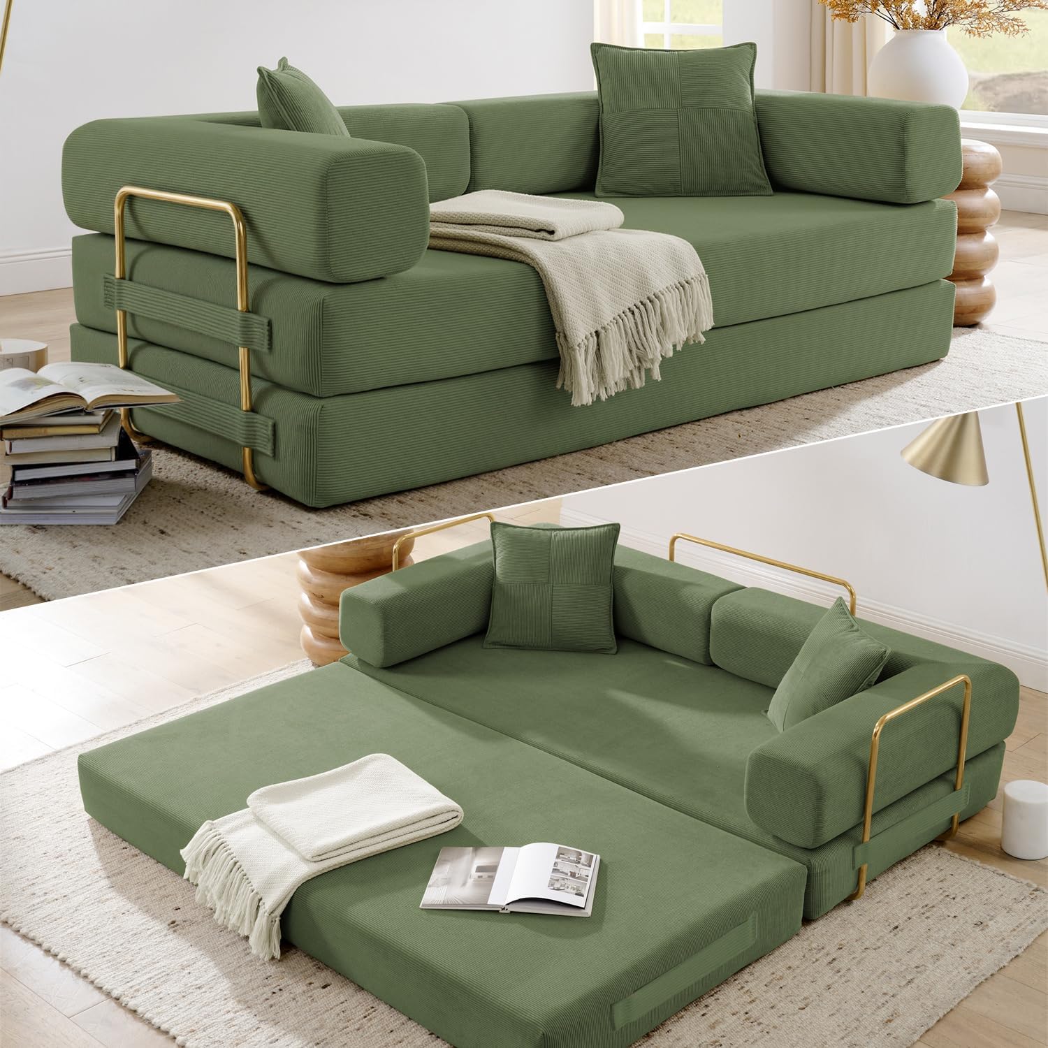 HANXIN 78" Futon Sleeper Sofa Bed, Convertible Corduroy Couch