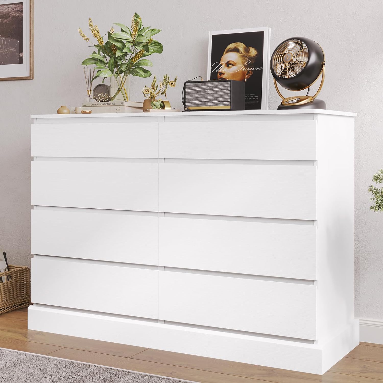 Hasuit 8-Drawer Long White Dresser, 51.5"W