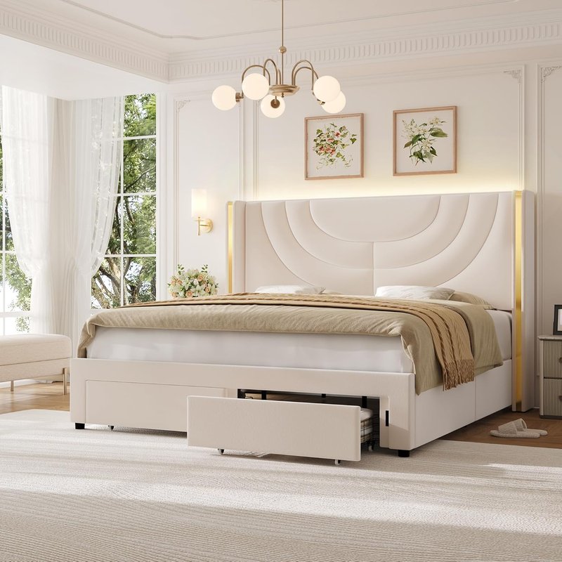 HITHOS LED Upholstered Bed Frame