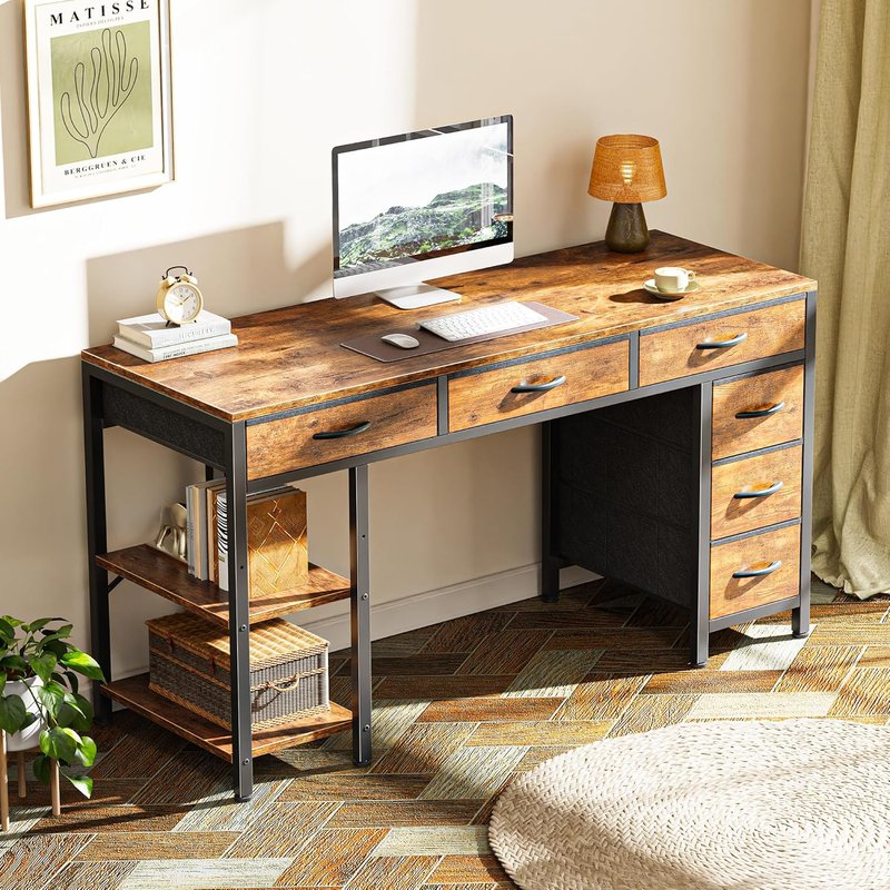 Huuger Computer Desk with 6 Drawers & Reversible Shelves