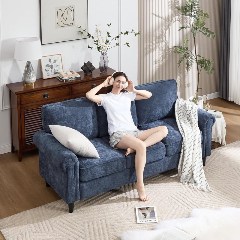 Kingfun Mid-Century Leather Sofa