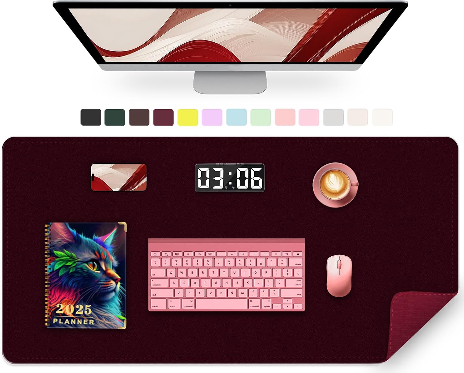 Large PU Leather Desk Mat, 35.4" x 17"