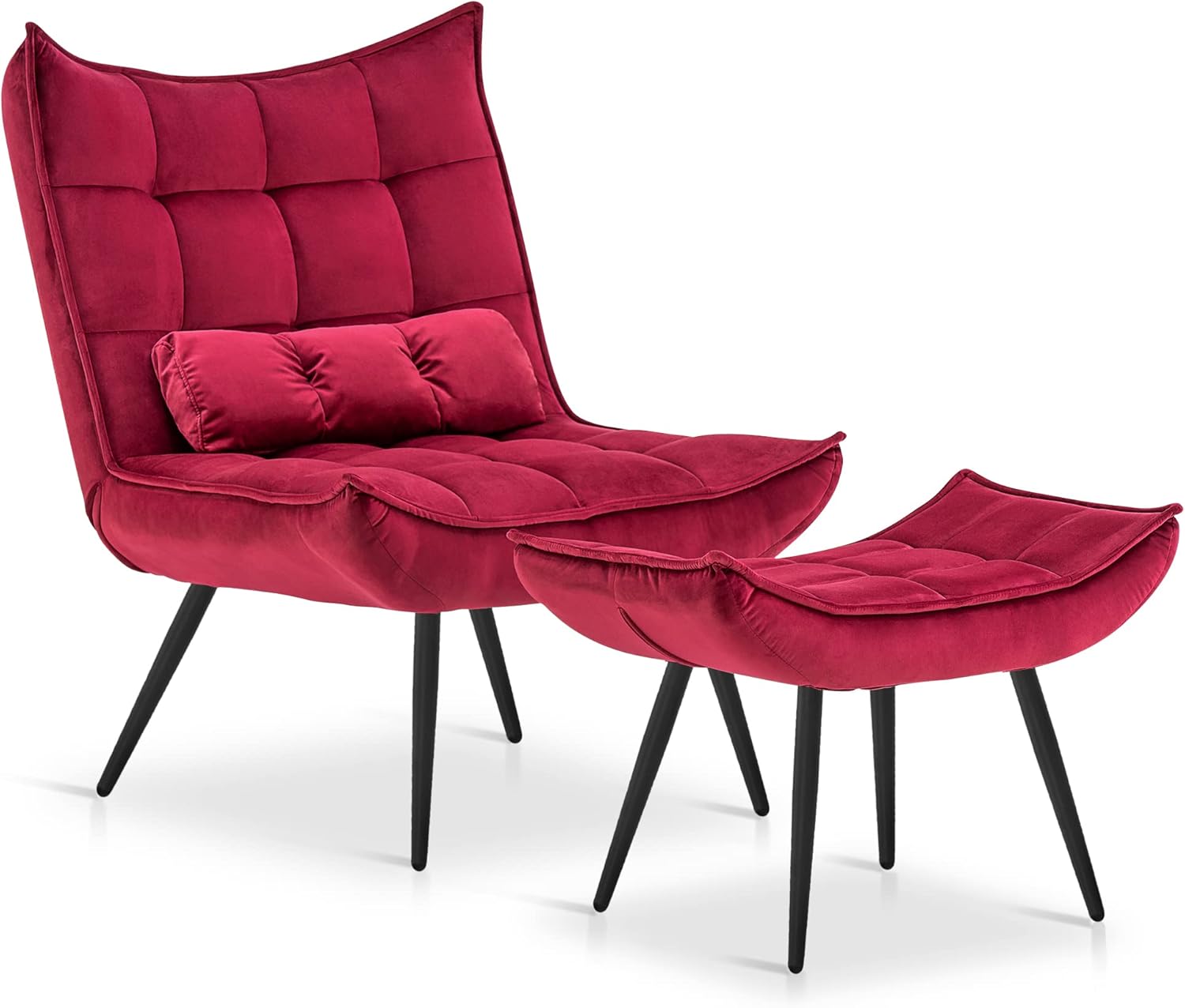 MCombo Velvet Wingback Lounge Chair with Ottoman