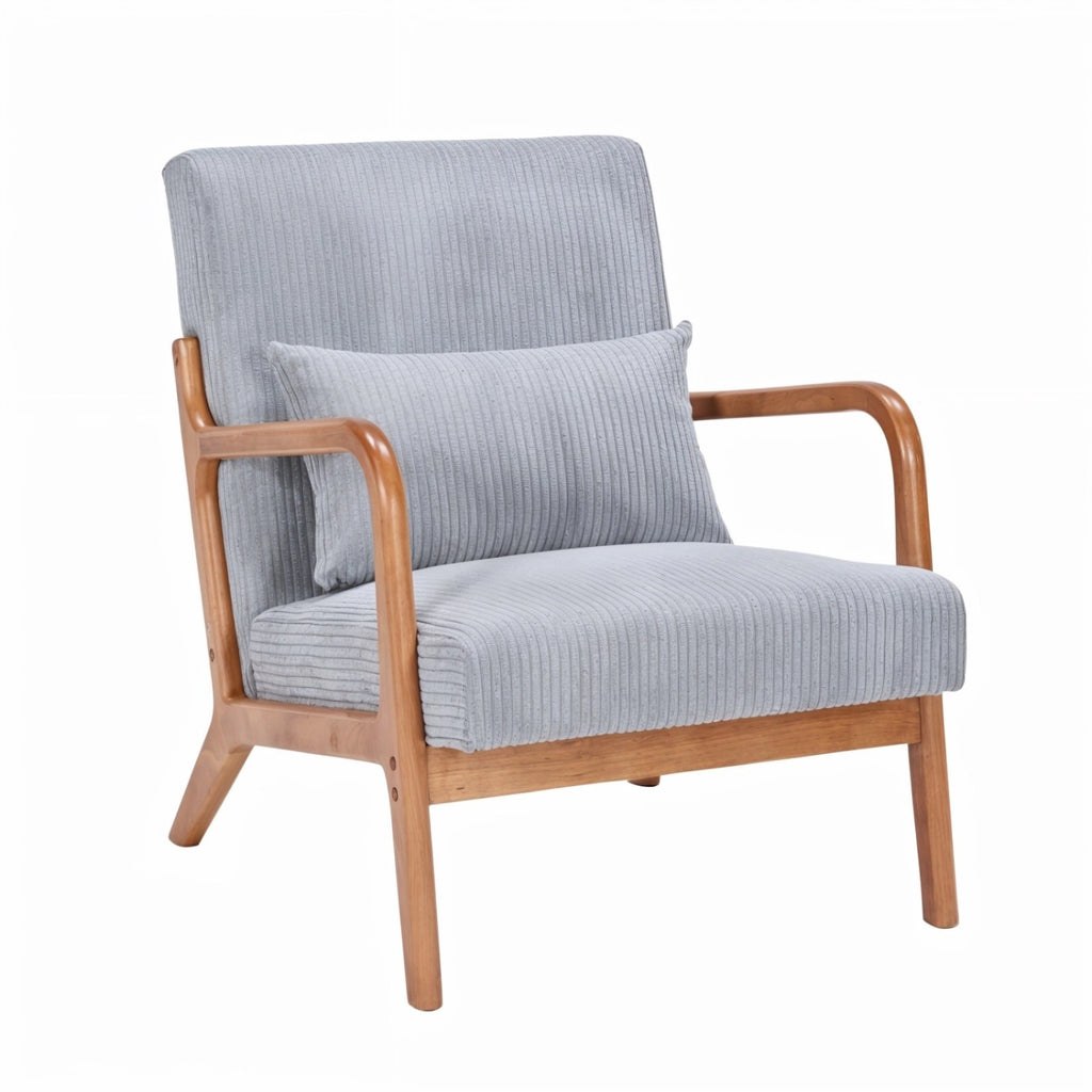 Mid Century Modern Accent Chair, Upholstered Corduroy Armchair with Lumbar Pillow, Solid Rubberwood Frame for Living Room, Bedroom