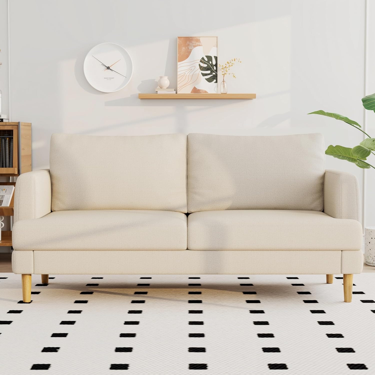 70" Modern Loveseat with USB Ports, Linen 2-Seater, Beige