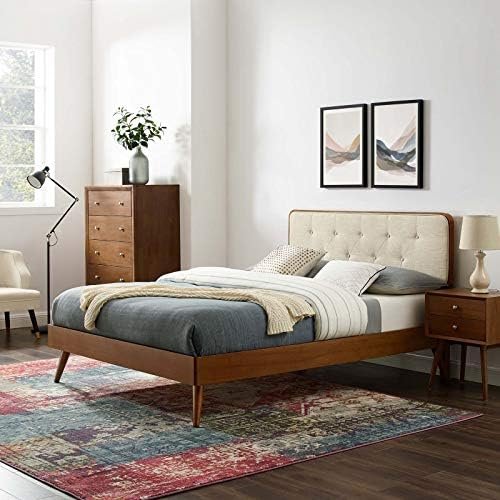 Modway Bridgette Queen Platform Bed, Walnut + Tufted Headboard