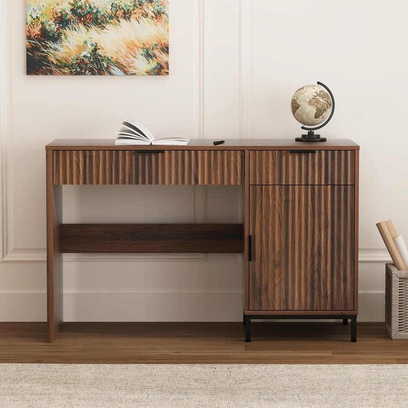 Moomjiee 47" Office Desk with Fluted Drawers & Storage