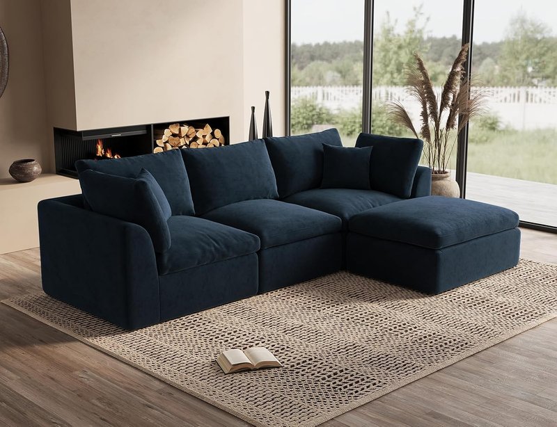 ohllob 110" Cloud Sectional Sofa, Convertible L-Shape with Ottoman