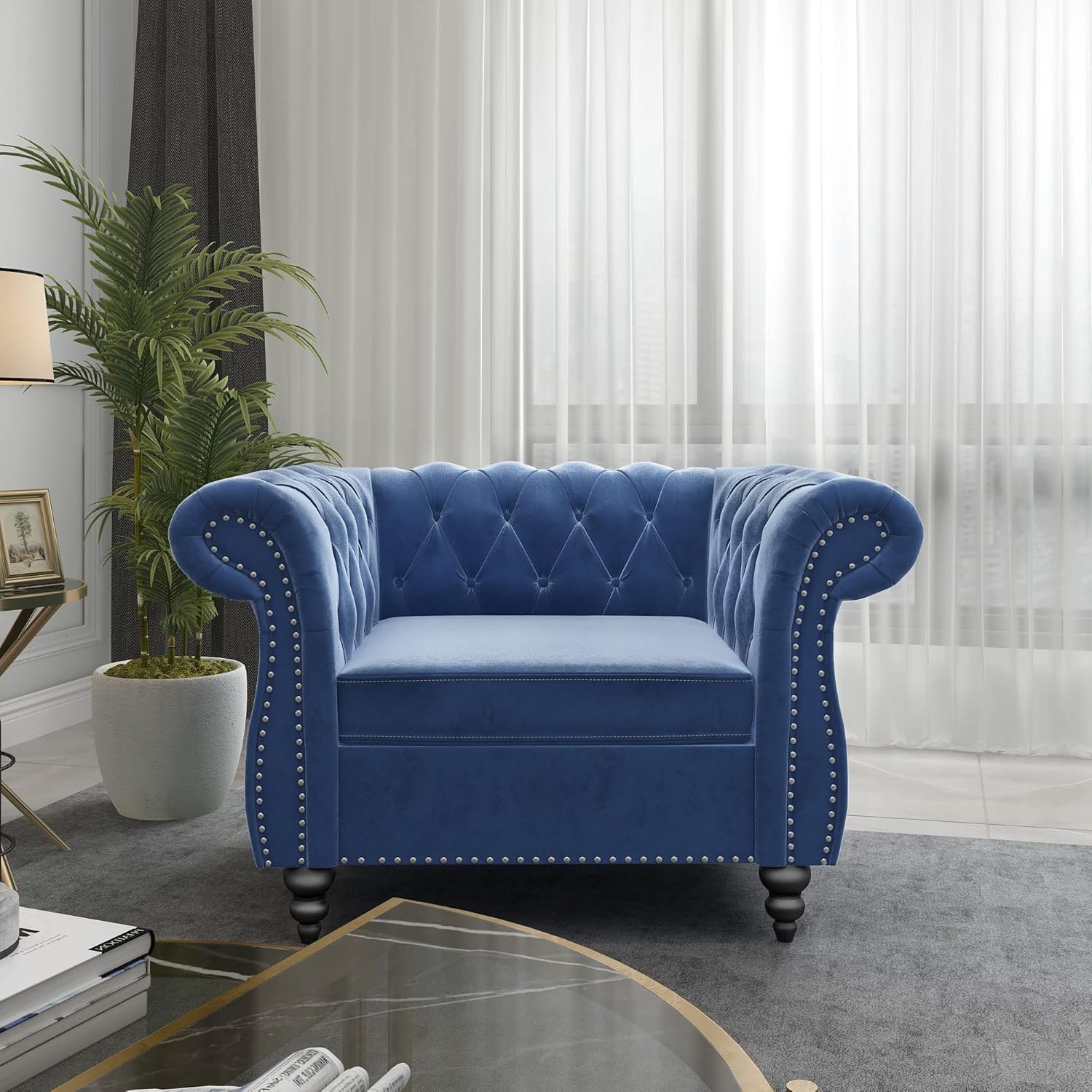Chesterfield Leather Nailhead Accent Chair