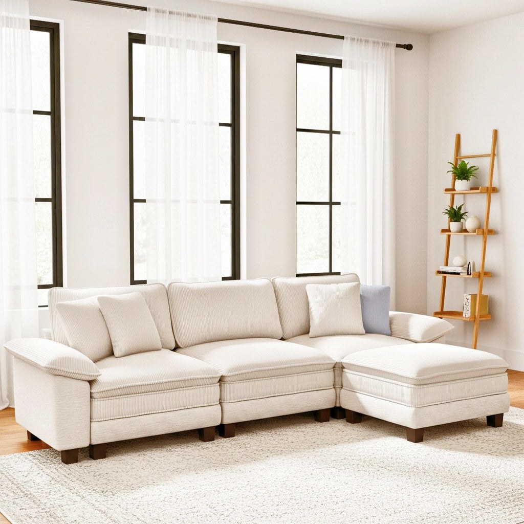 PHI VILLA Cloud Modular Couch Sets, 123.6" Sectional Sofa with U-Shaped Chaise, 5-Seater Couches with 2 Movable Ottomans, Chenille, Taupe