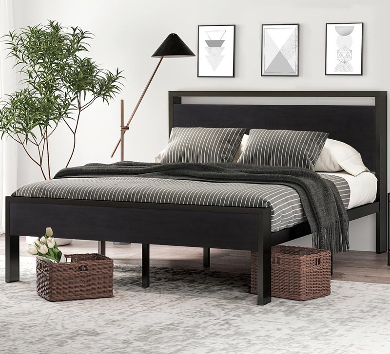 SHA CERLIN Wood Bed Frame with Footboard
