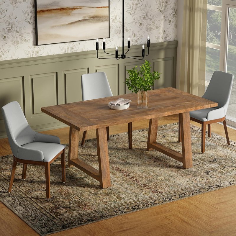 SIMPLIHOME Whitley 72" Solid Mango Wood Dining Table, Burnt Wax Trestle Base