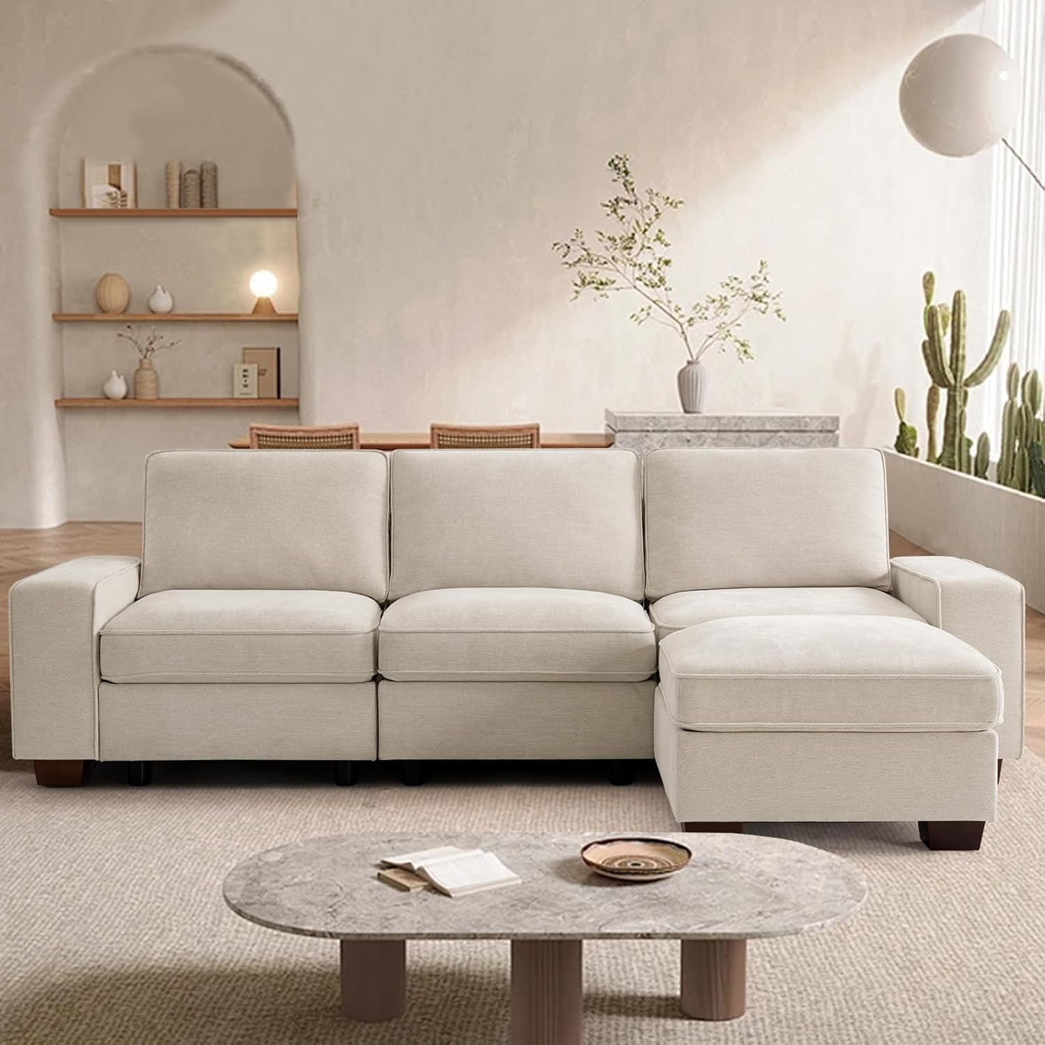 TEKAMON 100" Modular Sectional Sofa with Storage Seats, Spring Cushions & Removable Covers