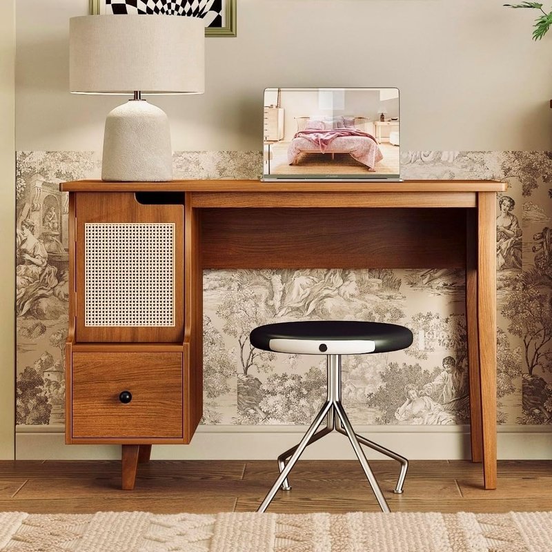 ukorua Vintage Mid-Century Modern Desk with Drawer & Storage