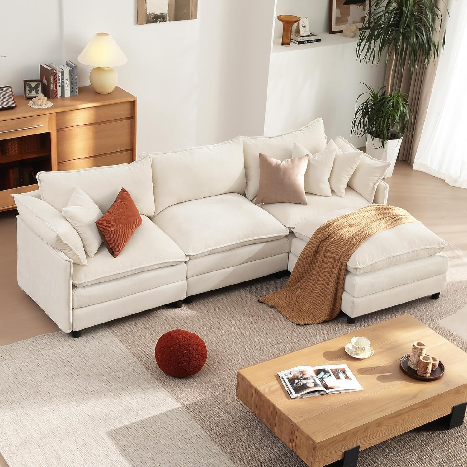 Vesgantti 108" Modular Sectional Sofa with Movable Ottoman, Deep Seat Chenille