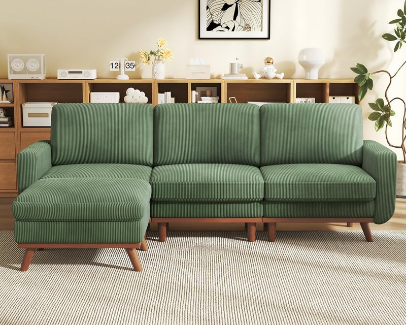 Vesgantti 97" L-Shape Modular Sectional Sofa with Ottoman, Corduroy