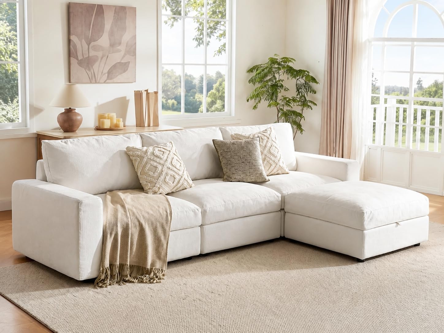 Vorthio 113" Oversized Modular Deep-Seat Sectional with Ottoman