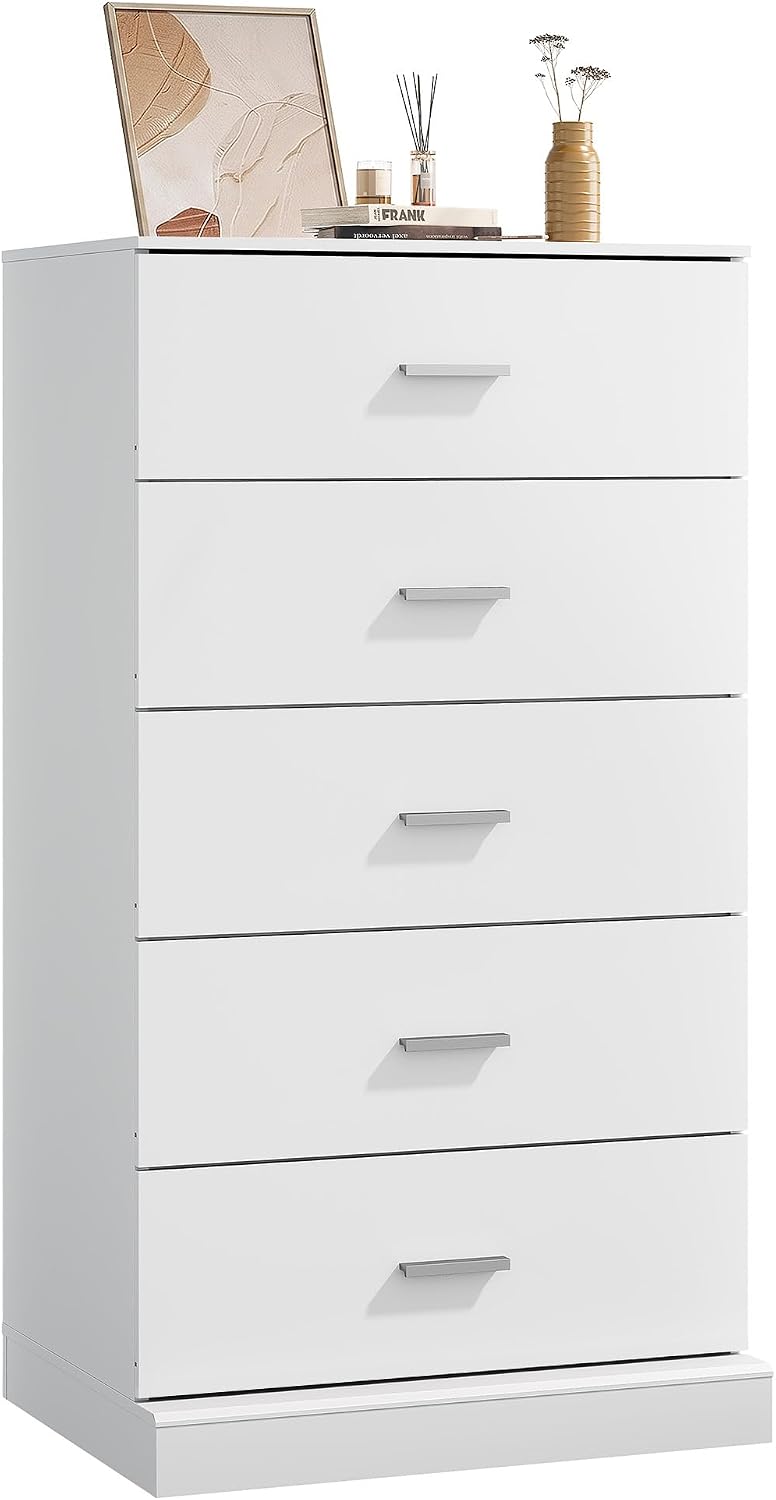 WLIVE 5 Drawer Dresser White with SGS-Tested Anti-Tip Structure