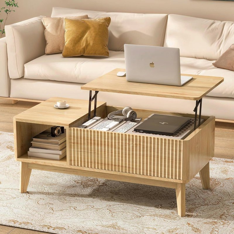 LYNCOHOME Fluted Lift Top Coffee Table