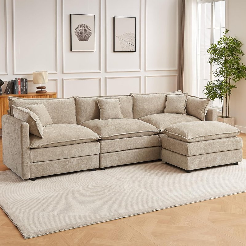 Saows 112" L-Shaped Cloud Sectional with Armrests