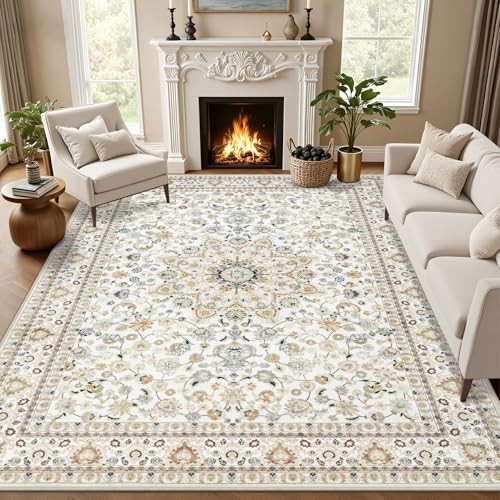 ExpediX 5x7 Washable Vintage Area Rug, Beige