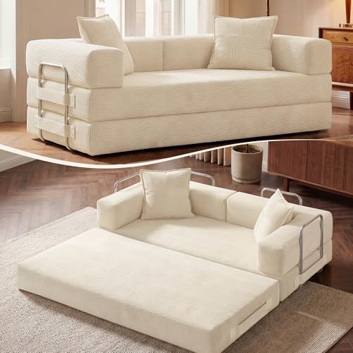 GRUSIGN 78" 5-in-1 Convertible Futon Sofa Bed, Corduroy Beige