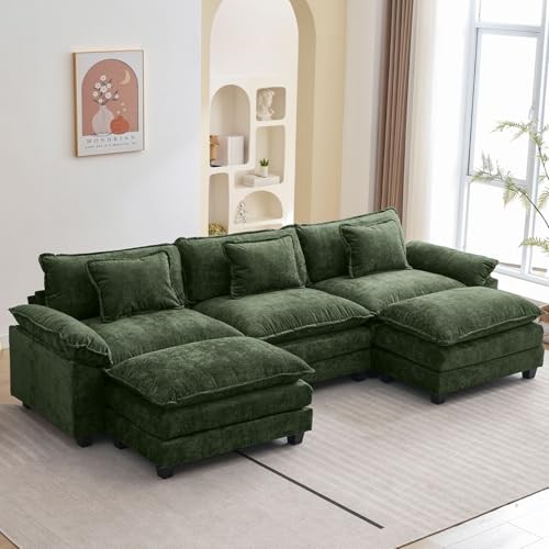 Oprisen 120" Modular Sectional Sofa, Comfy Deep Cloud Couch with Ottoman