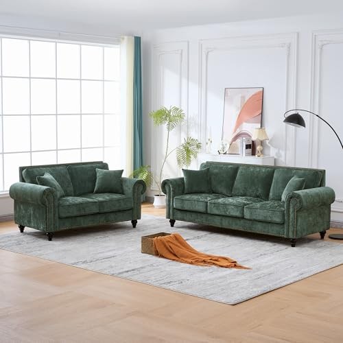 Kolavess Chesterfield 3-Seater Sofa with Rolled Arms, Chenille