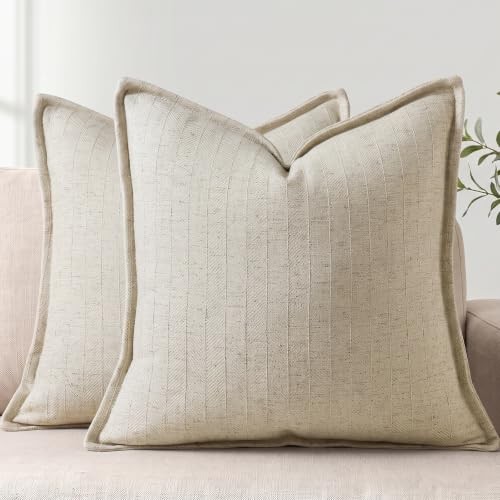DEZENE 20x20 Linen Pillow Covers, Natural Beige (Set of 2)