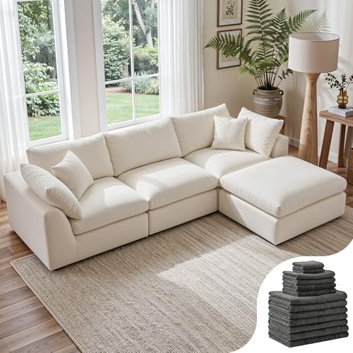 Amsleekey 108" Cloud Sectional Couch with 2 Washable Cover Sets