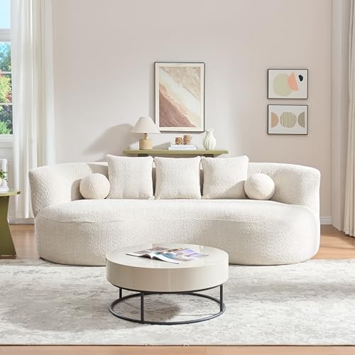 Christopher Knight Home Nomad Curved Sofa, 90" Boucle Upholstered
