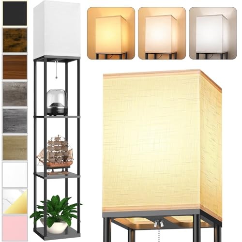 PARTPHONER Floor Lamp with Shelves, 3 CCT LED Bulb