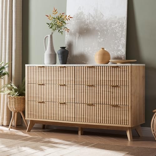 T4TREAM 54" Fluted 6-Drawer Dresser (Oak)