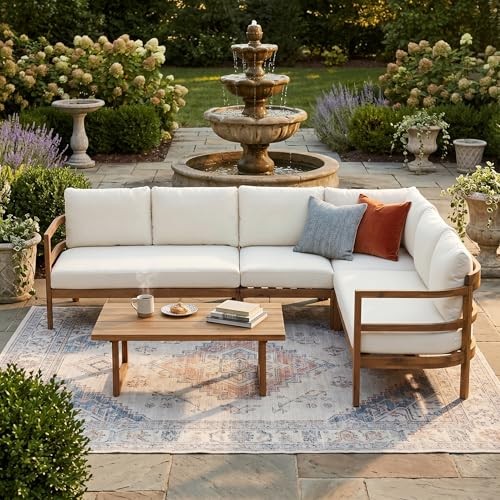 Merax Acacia Wood 5-Seater Outdoor Sectional Set with Corner and Table