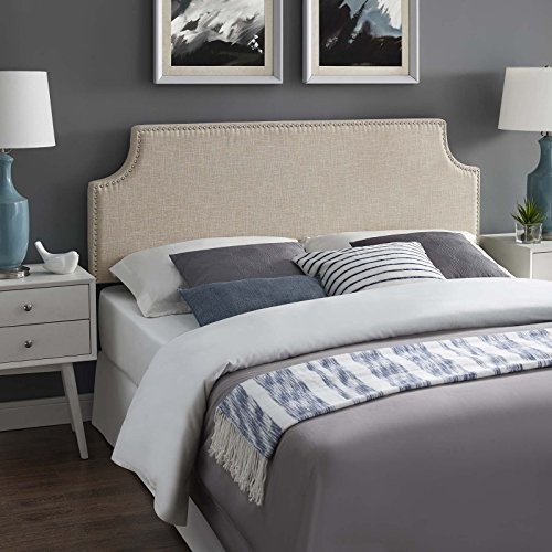 Modway Laura Linen Upholstered Queen Headboard with Nailhead Trim, Beige